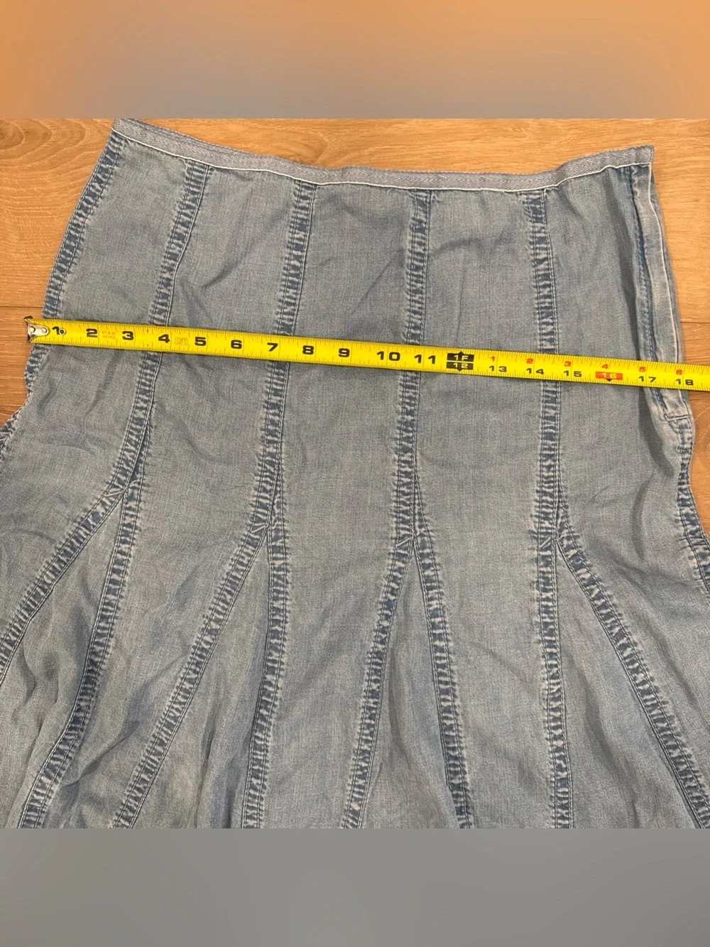 VTG Liz Claiborne Light Blue Denim A-Line Midi Pleated Flared Panel Skirt Boho 8